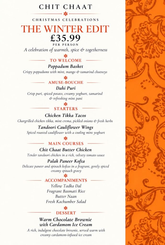 Chit Chaat Christmas menu, The Winter Edit at £35.99 per person