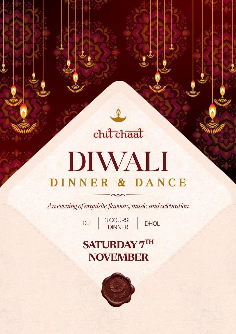 Chit Chaat Diwali Dinner and Dance poster: DJ, three-course dinner and dhol, Saturday 7 November